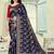 	Navy Blue Woven Silk Blend Saree With Blouse