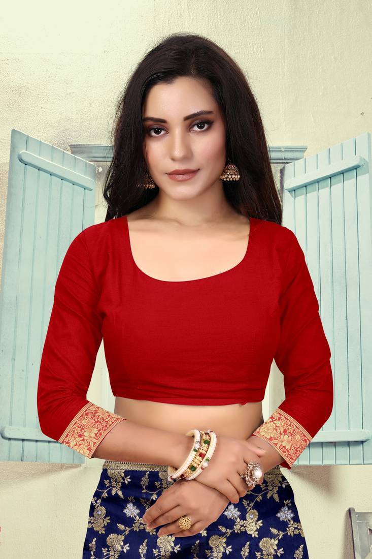 	Navy Blue Woven Silk Blend Saree With Blouse