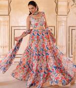 Multi colour printed georgette lehenga set