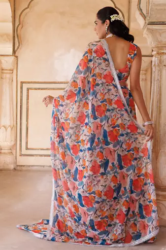 Multi colour printed georgette lehenga set