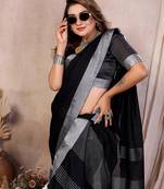 Black Color Zari Border Cotton Saree 