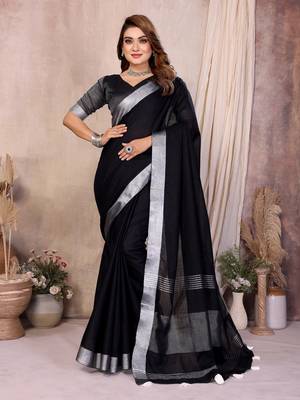 Black Color Zari Border Cotton Saree  2