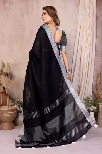 Black Color Zari Border Cotton Saree 