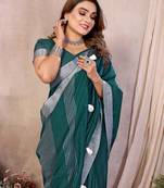 Green Color Zari Border Cotton Saree 