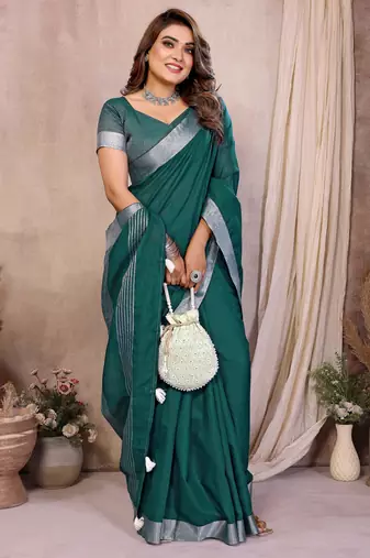 Green Color Zari Border Cotton Saree 