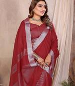 Maroon Color Zari Border Cotton Saree 