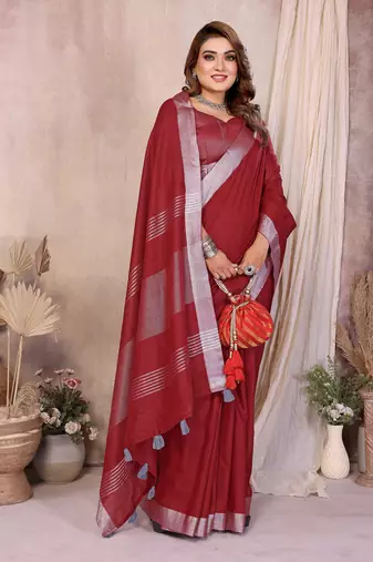 Maroon Color Zari Border Cotton Saree 