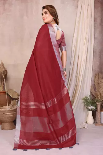 Maroon Color Zari Border Cotton Saree 