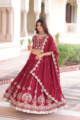 Vichitra Silk Heavy Sequins & Thread Embroidered Lehenga with Dupatta & Blouse 1
