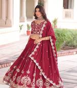 Vichitra Silk Heavy Sequins & Thread Embroidered Lehenga with Dupatta & Blouse
