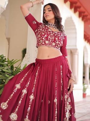 Vichitra Silk Heavy Sequins & Thread Embroidered Lehenga with Dupatta & Blouse 2