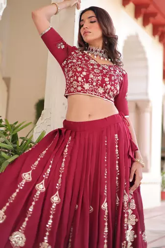 Vichitra Silk Heavy Sequins & Thread Embroidered Lehenga with Dupatta & Blouse