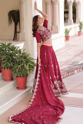 Vichitra Silk Heavy Sequins & Thread Embroidered Lehenga with Dupatta & Blouse 3
