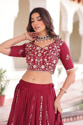 Vichitra Silk Heavy Sequins & Thread Embroidered Lehenga with Dupatta & Blouse 4