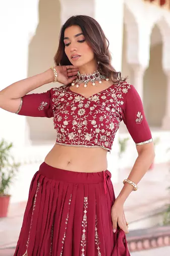 Vichitra Silk Heavy Sequins & Thread Embroidered Lehenga with Dupatta & Blouse