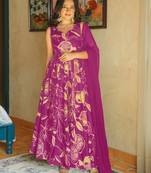 Rani pink heavy rayon digital printed anarkali gown with georgette dupatta & half inner