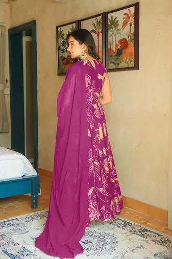 Rani pink heavy rayon digital printed anarkali gown with georgette dupatta & half inner