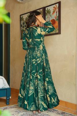 Green color heavy rayon fully flared anarkali gown with half inner 2
