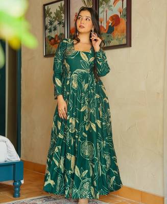 Green color heavy rayon fully flared anarkali gown with half inner 3
