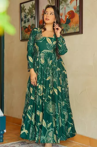 Green color heavy rayon fully flared anarkali gown with half inner