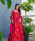 Red heavy rayon digital printed anarkali gown with 2.5m georgette dupatta     xs to 6xl