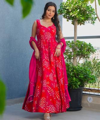 Red heavy rayon digital printed anarkali gown with 2.5m georgette dupatta     xs to 6xl 3