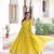 Yellow vichitra silk sequins embroidered flared gown with heavy dupatta