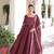 Maroon vichitra silk sequins embroidered flared gown with heavy dupatta
