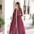 Maroon vichitra silk sequins embroidered flared gown with heavy dupatta