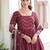 Maroon vichitra silk sequins embroidered flared gown with heavy dupatta