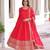 Red vichitra silk sequins embroidered flared gown with pant and heavy dupatta