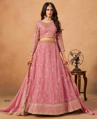 pink organza lehenga set with choli and dupatta with 1