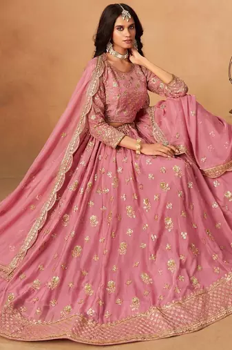 pink organza lehenga set with choli and dupatta with