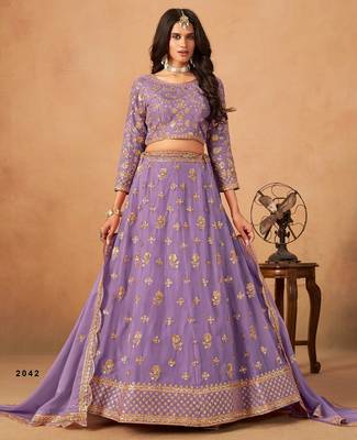 lavender organza lehenga set with choli and dupatta 1
