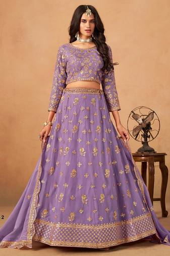 Lavender Organza Semi Stitched Lehenga Choli with Heavy Embroidery Work
