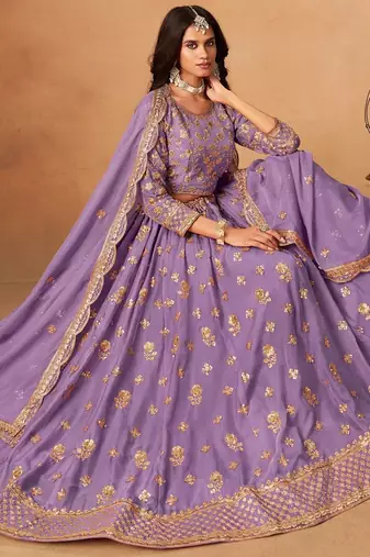 lavender organza lehenga set with choli and dupatta
