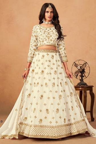 White Organza Semi Stitched Lehenga Choli with Heavy Embroidery Work