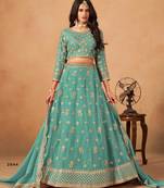 sky blue organza lehenga set with choli and dupatta