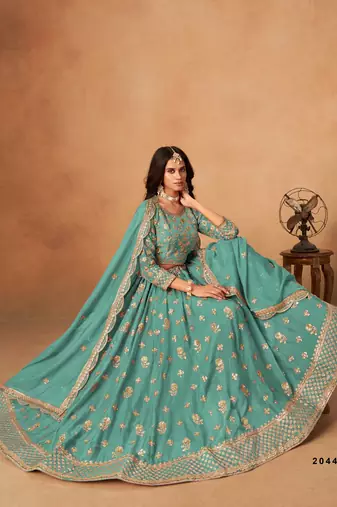 sky blue organza lehenga set with choli and dupatta