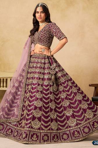 Purple Art Silk Semi Stitched Lehenga Choli with Heavy Embroidery Work