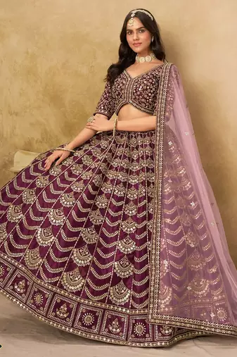 purple art silk lehenga set with choli and dupatta