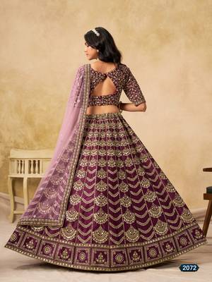 purple art silk blend lehenga set with choli and dupatta 3