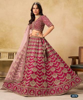 maroon art silk blend lehenga set with choli and dupatta 1
