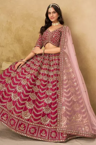 maroon art silk lehenga set with choli and dupatta