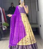 Purple Color  Marshmellow Rico  Printed With Contrast Weaving Work Lehenga With Unstitched Blouse