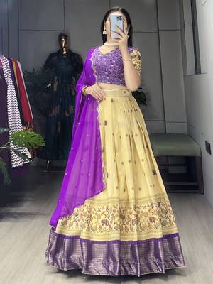 Purple Color  Marshmellow Rico  Printed With Contrast Weaving Work Lehenga With Unstitched Blouse 2