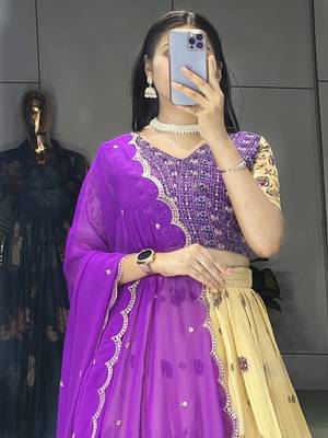 Purple Color  Marshmellow Rico  Printed With Contrast Weaving Work Lehenga With Unstitched Blouse 4