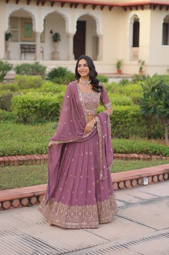 Women's Lehenga Made With Faux Georgette With Embroidery work Blouse and Designer Embroidered work Dupatta