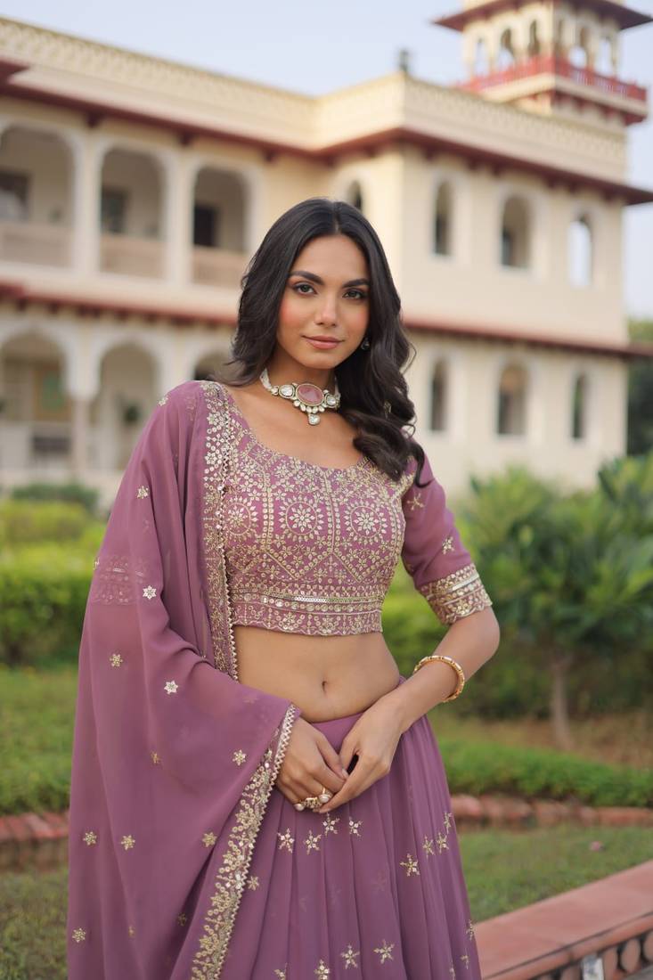 Women's Lehenga Made With Faux Georgette With Embroidery work Blouse and Designer Embroidered work Dupatta
