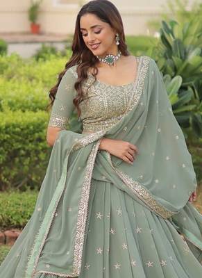 Women's Lehenga Made With Faux Georgette With Embroidery work Blouse and Designer Embroidered work Dupatta 1